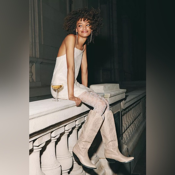 Jeffrey Campbell x Free People Grey Finn Tall Western Cowboy Boots Shoes sz 8